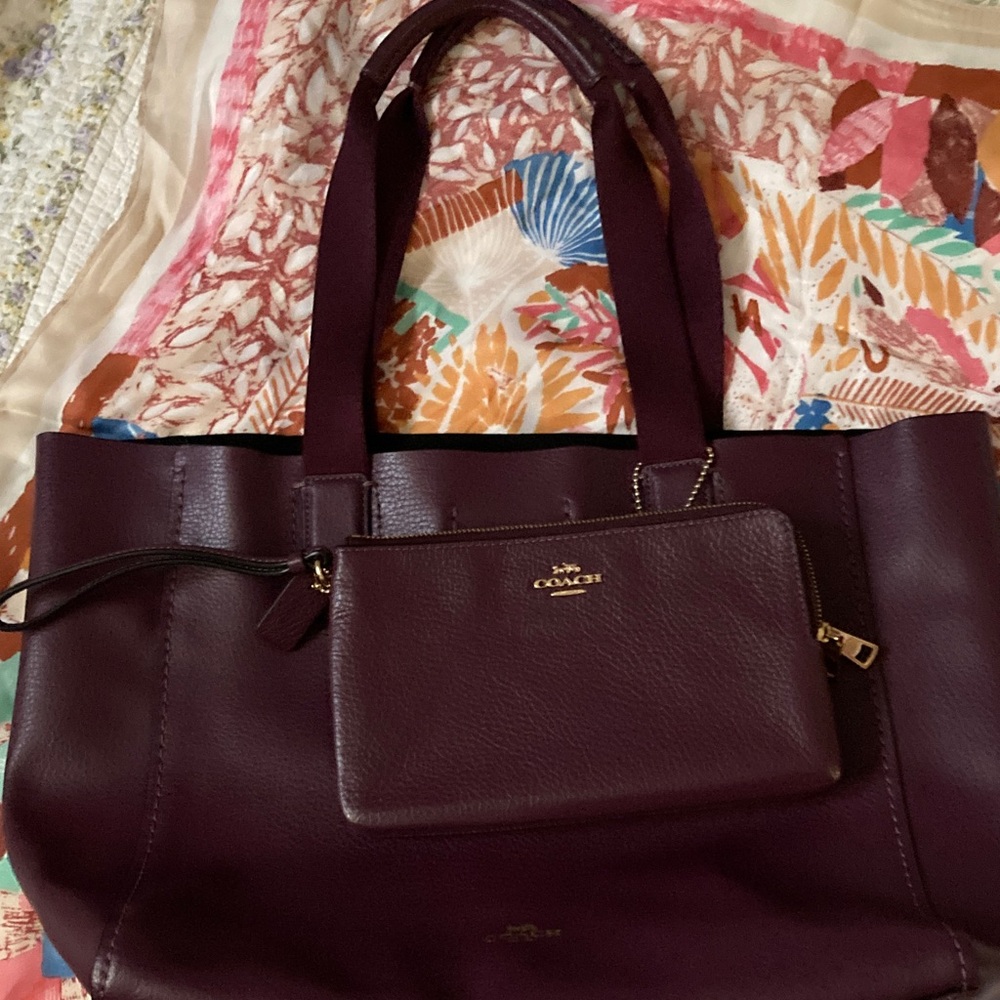 Coach Derby Tote in Oxblood (purple burgundy) new condition and matching wallet.